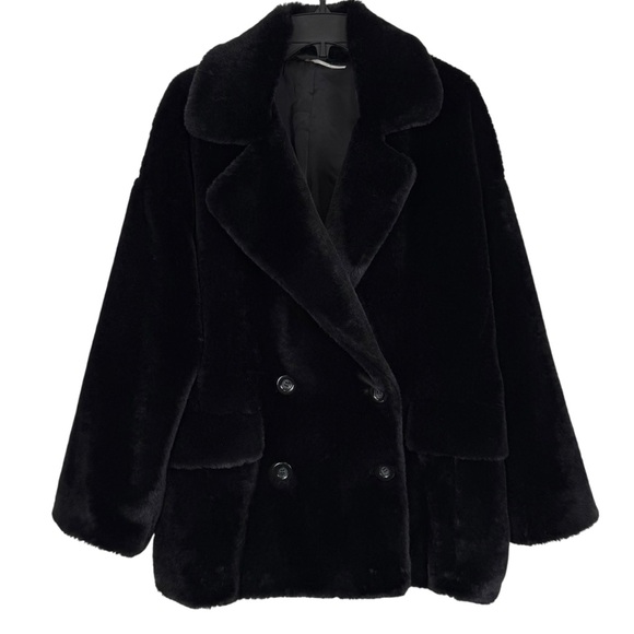 Free People Kate Faux Fur Double Breasted Coat Black Size M - LIKE NEW!! - Picture 7 of 14